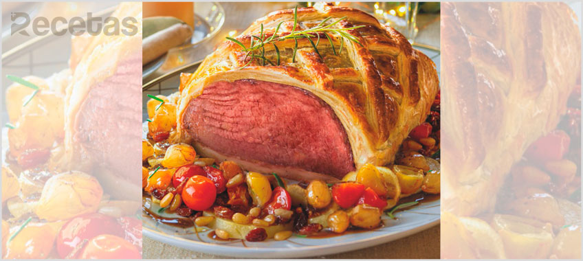 Wellington de ternera con cherrys y cebollitas